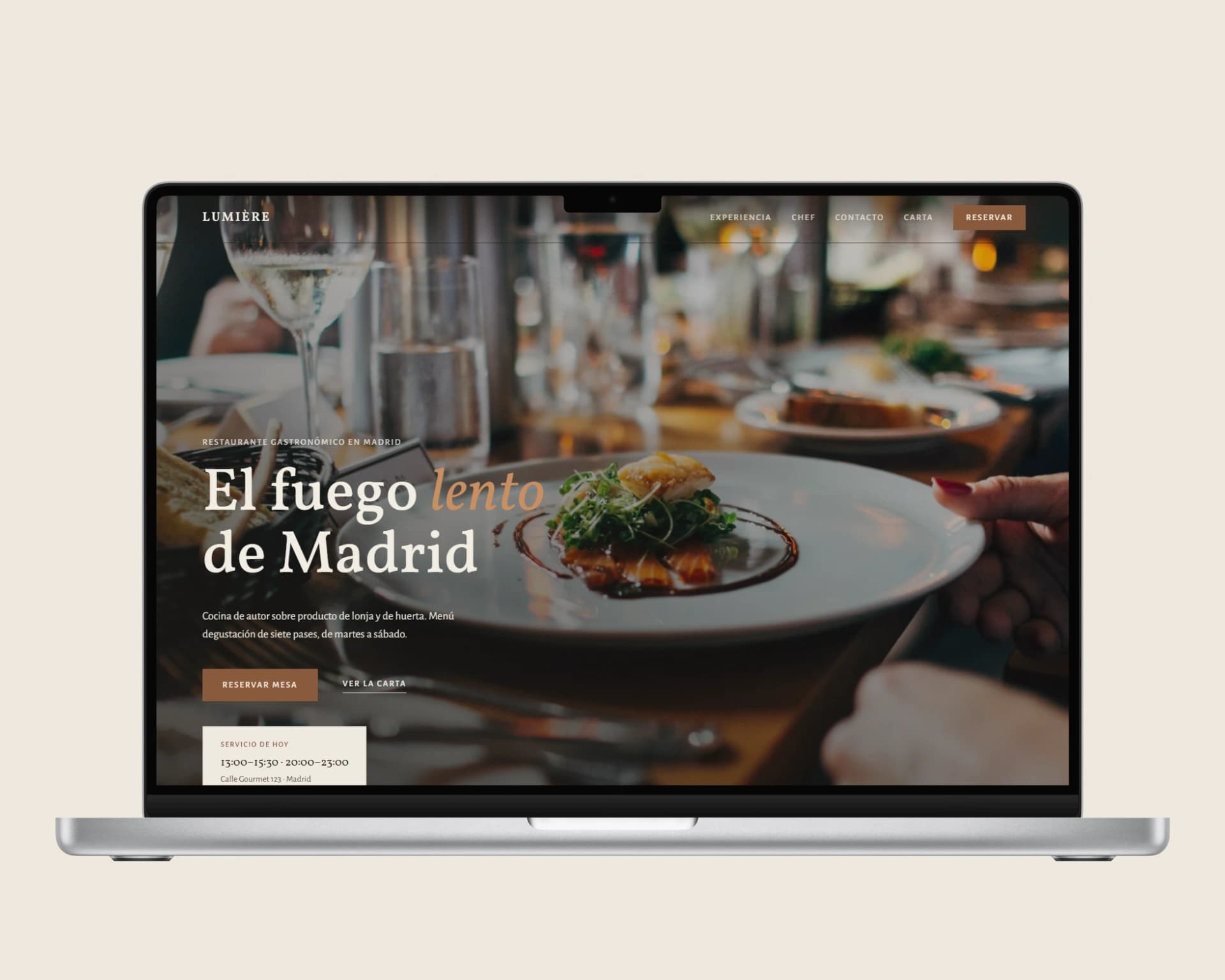 Web del restaurante Lumière con carta dinámica desarrollada por Xync