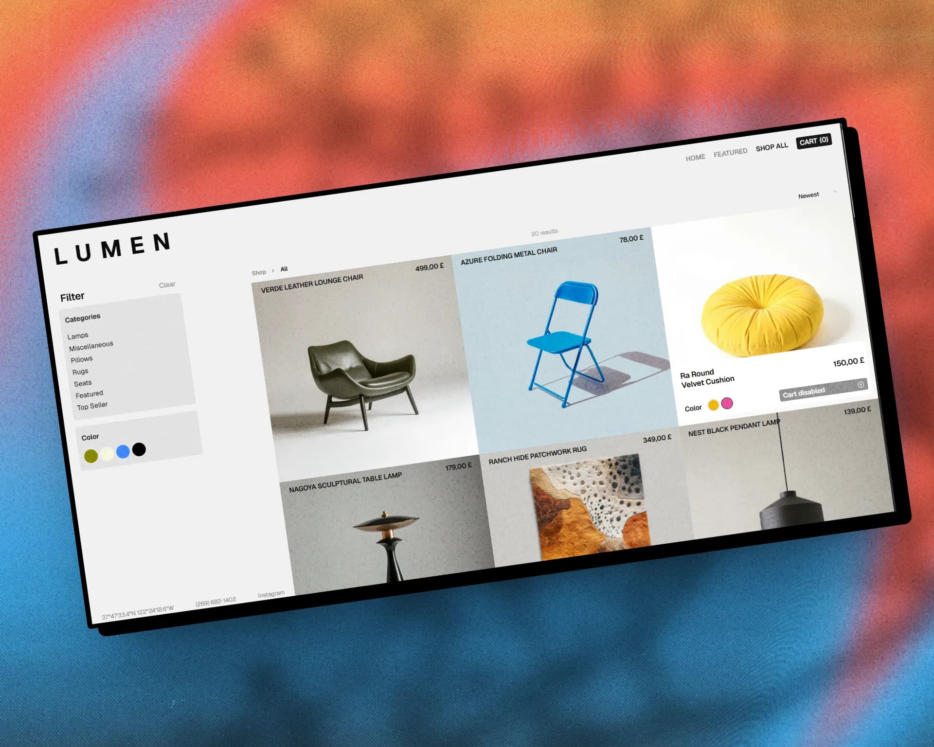 Lumen — Ecommerce de muebles con catálogo filtrable — Ecommerce de mobiliario en Salamanca por Xync, captura 1